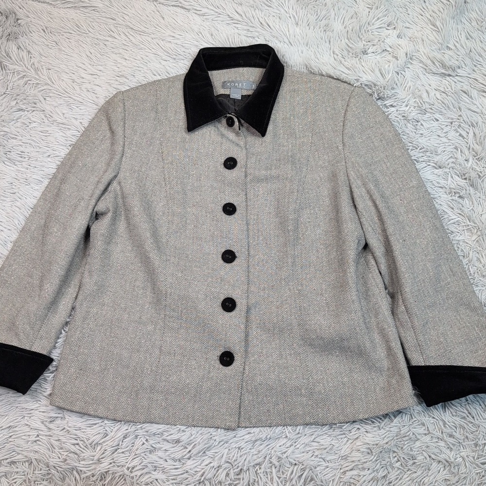 Koret Jacket Womens 12 Petite Gray Button Up‎ Preppy Sparkly Comfort Career